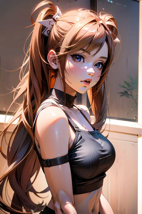 ((Illustrations of anime girls from the 00s)), there is a woman with long hair and a black top., Photorealistic anime girl render, 3d realistic anime, Estilo realista de anime 3D, Hyperrealistic anime, Photorealistic anime, soft anime cg art, 3D anime girl...