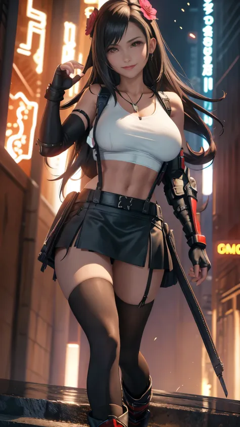 (8k, best quality, masterpiece:1.2), (actual, photo-actual), super detailed, 1 girl,lovely, alone, (tifa lockhart), (huge breast...