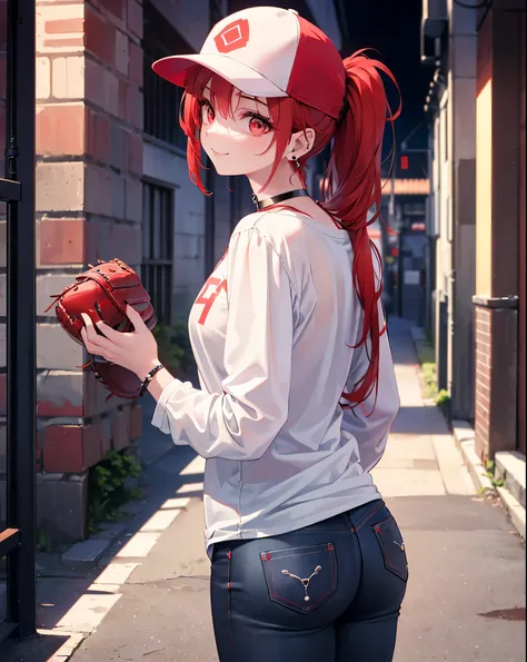 Realistic,Best Quality, Ultra Detail, High-quality CG rendering, The most delicate and beautiful, Floating softly, High resolution, (1 female), (Highest quality,4K,8k,masterpiece:1.2),(All red hair:1.5), (ponytail:1.5),(Red eyes:1.5),(Slightly larger breas...