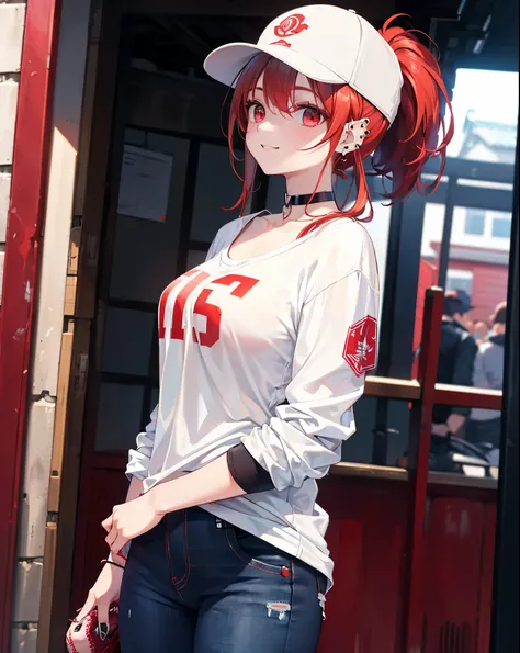 Realistic,Best Quality, Ultra Detail, High-quality CG rendering, The most delicate and beautiful, Floating softly, High resolution, (1 female), (Highest quality,4K,8k,masterpiece:1.2),(All red hair:1.5), (ponytail:1.5),(Red eyes:1.5),(Slightly larger breas...