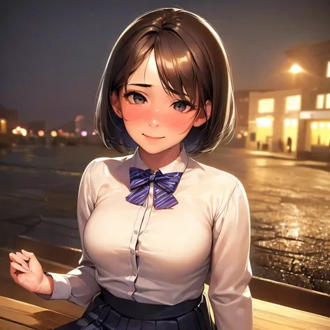 (8k, best quality, masterpiece:1.2), (sfw:1.3), (realistic, photo-realistic:1.37), ultra-detailed, 1 girl,cute, solo,beautiful detailed sky,detailed cafe,night,sitting,dating,(nose blush),(smile:1.1),(closed mouth) medium breasts,beautiful detailed eyes,(c...