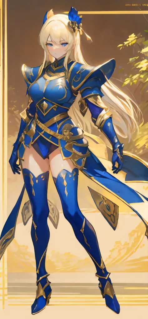 A female knight wearing sexy armor, showing off her firm and narrow cleavage, her breasts are very firm and big, breast size g cup, golden breast, her waist is slim, her ass is perfect, her thighs are big and smooth, showing sexy black floral pantyhose. An...