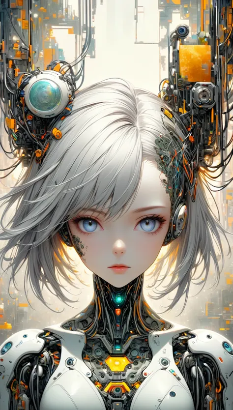 centered image, A painting of a woman with her head full of wires.., elaborate digital art, intricate transhumanism, Intricate digital artwork, Cyborg - Girl, Intricate digital art, Chica cyborg, Woman cyborg, Detailed portrait of a cyborg, futuristic art,...