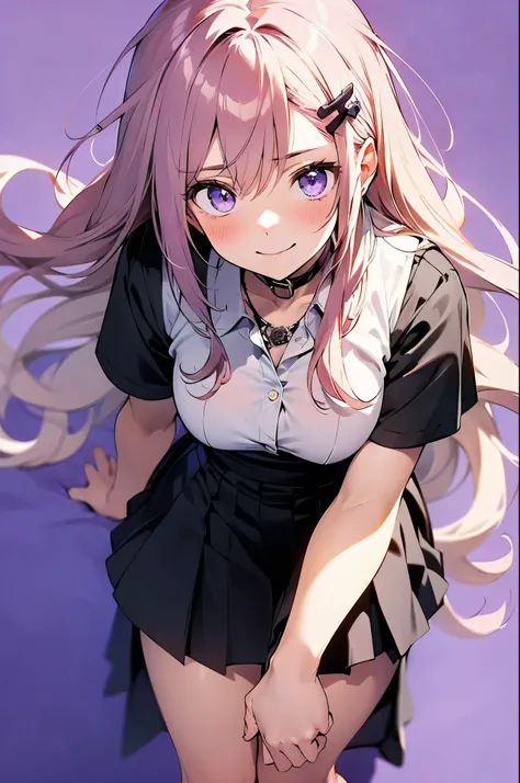 (masterpiece, highest quality:1.2), A girl, Solitary,Standing_Split, Purple Eyes,Blue pubic hair catches my eye,Bright red background, レッドなhair, hair ornament,long hair,naked_shirt,cat_hair,、Smile, Winning attitude,masterpieceの瞳、 ((masterpieceの目)),1 color ...