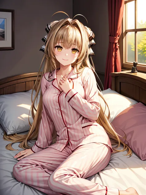 (masterpiece、best quality)、1 girl、pajamas、indoor、sento isuzu、blonde hair、yellow eyes、sleeping in a lovely bed、sleepy face、closed...