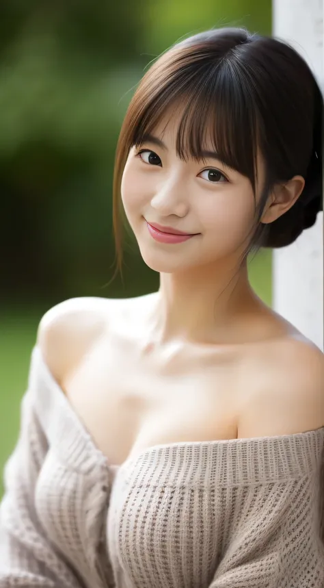 masterpiece,best quality,(Japanese girl),((Beautiful girl)),cleavage,(off shoulder:1.2),(perfect body beauty:1.2),(shy smile),From slightly above