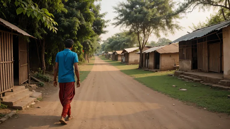 Indian young village man thinking while walking