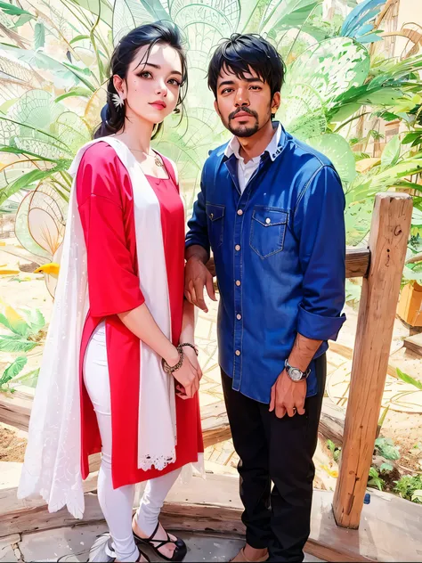 there is a man and woman standing next to each other, lovely couple, couple pose, thought provoking, very very low quality picture, with lovely look, photo taken in 2 0 2 0, ghutra and egal, very clear picture, thought-provoking, new song, with village, co...