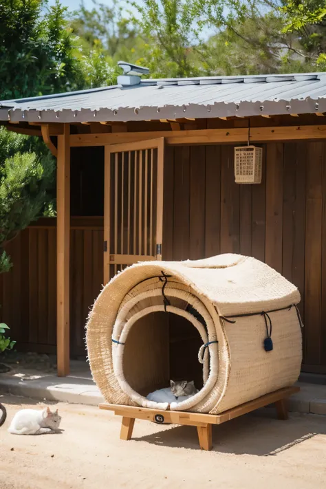 Exterior is handwoven、Cat litter box with hemp rope wrapping structure