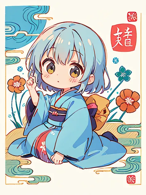 Hayao Miyazaki style, Cute design, The most beautiful girl of all time、Chibi、(((Long-sleeved kimono)))、New Year’s in Japan