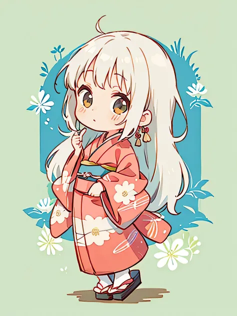 Hayao Miyazaki style, Cute design, The most beautiful girl of all time、Chibi、(((Long-sleeved kimono)))、Otoshidama