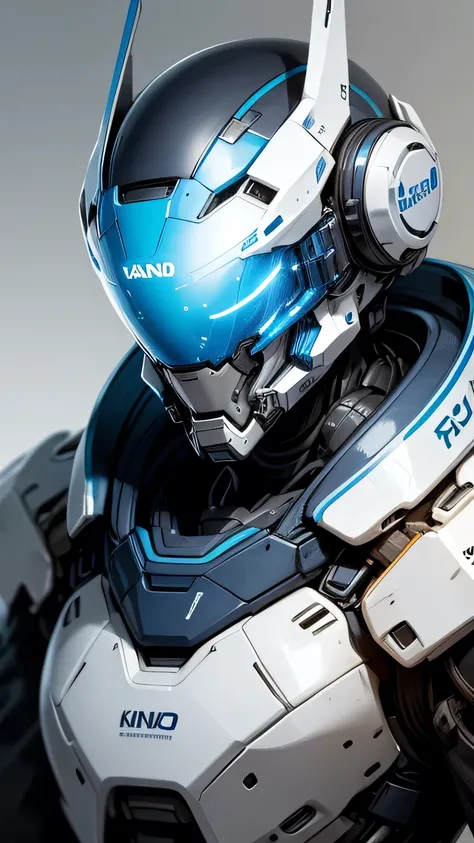 Close-up of a robot with a helmet and a blue and white suit, Concept Art：Kano Tan&#39;yu, Pixiv, What is it?？, Fourze, HEV Suit, Cyber Armor, Cyber Japan Armor, Cyber Suit, Cyber Suit, Cyber Japan style armor, Porcelain Cyborg Armor, Blue and ice silver ar...