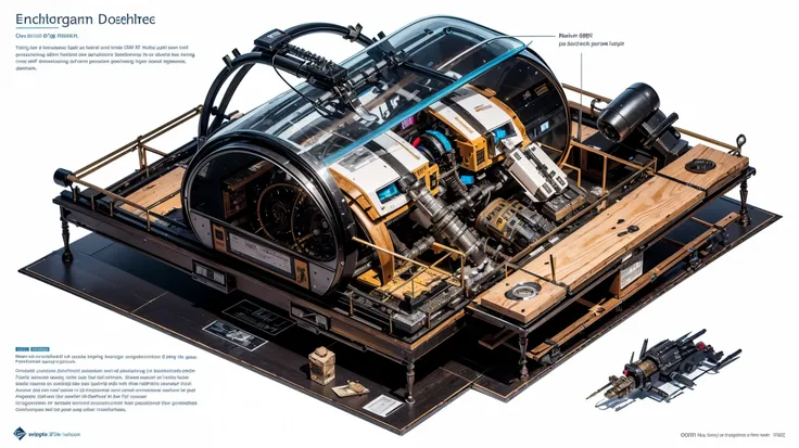 Full page concept design of an organic robotic device, Steampunk Blueprint, Intricate details, Ink on paper, Scientific, Highly detailed labels, Poster  