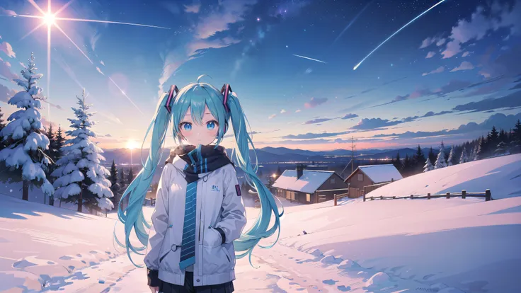 Beautiful sky、Hatsune Miku、Appropriate clothes for winter、sun、Mysterious Landscape、Looking at me、One person