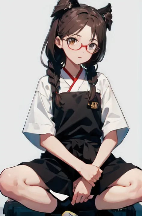 ((( character : teenager : Tzuyu : nerd : fit body : braided hair : glasses :  : sitting  ))) / kendo outfit, martial arts,dougi, black belt, sexy, sweat
 
 