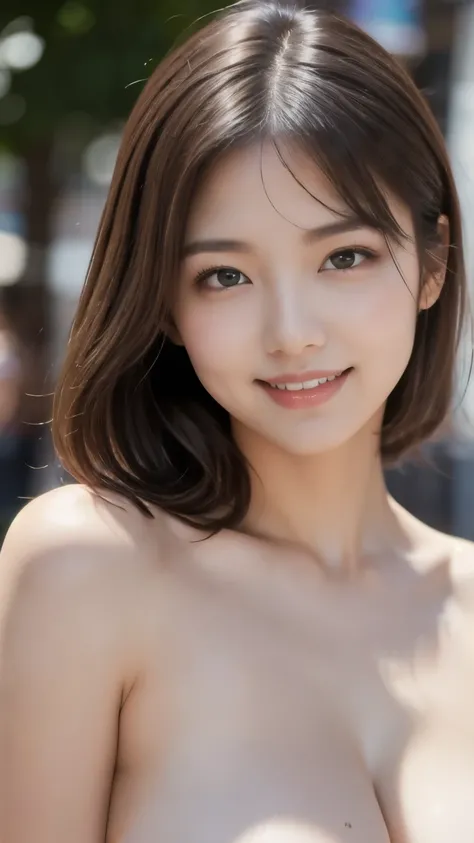 8k、Best Quality、(Representative works:1.2)、(Genuine)、(Genuine:1.37)、Ultra-high resolution、One female university student、Droopy eyes、Beautiful teeth alignment,smile、Well-formed fingers、ponytail、Around town、(nude)、Big Breasts、Perfect body、Perfect fingers、Bea...