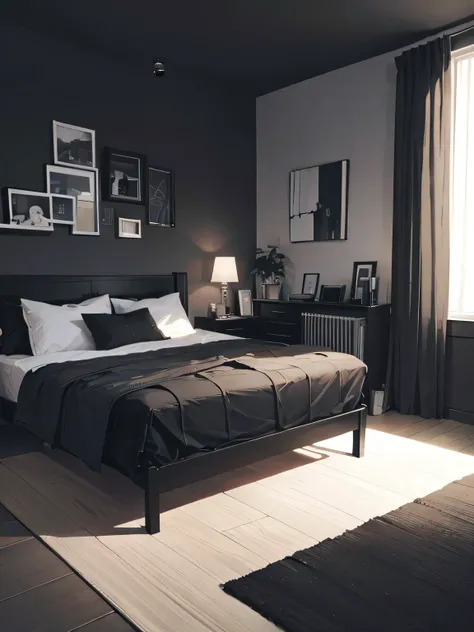 modern room, apartment, evening, black decorating