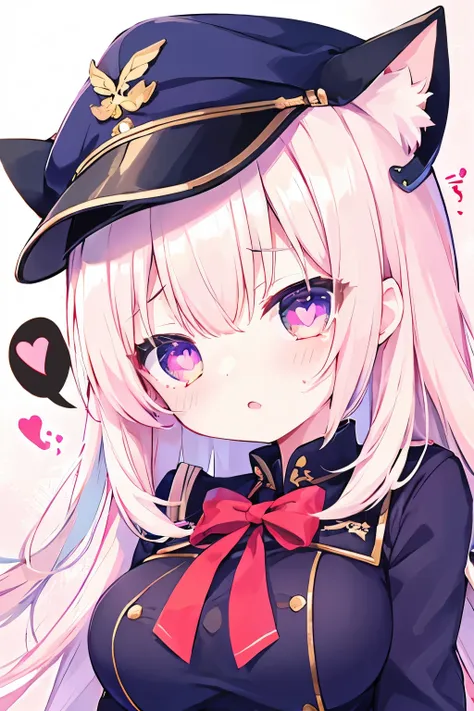 nsfw,Navy Uniform、elementary school girl、Light pink hair,Very beautiful and Shining Eyes、Shining Eyes、1 girl、Large Breasts、cat ears、((((()))))、heart❤、((sweat、vapor)）