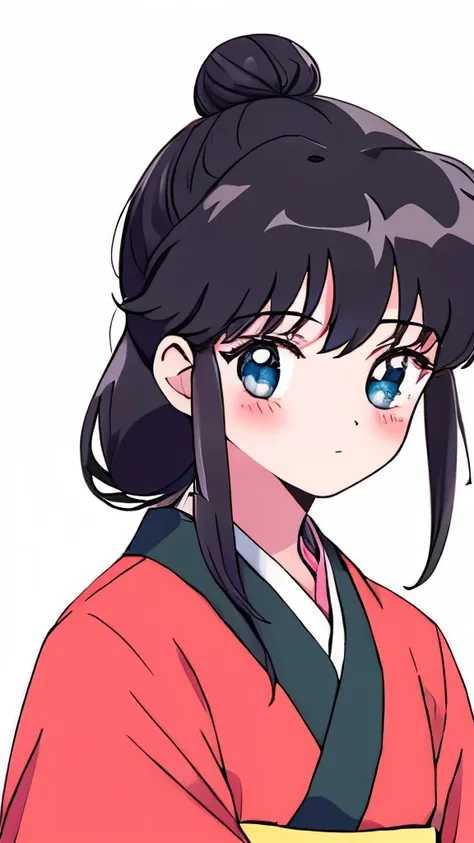 1 ancient Chinese princess，thick black hair，(Hanfu、Hairstyles、hair-bun)，pretty eyes，Blush，pastelcolor，Retro anime，1990s anime，tmasterpiece，Best quality