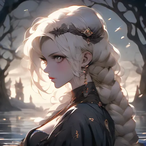 a close up of a person sitting in a body of water, concept art by Kamagurka, Artstation, fantasy art, beautiful ancient frost witch, in style of dark fantasy art, dark fantasy art, castlevania witch, dark fantasy style art, gothic fantasy art, beautiful da...