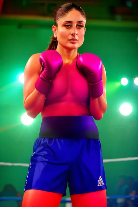 Young Kareena kapoor ready to fight in boxing gloves and boxing clothes.
She is sweating.
She is very beautiful boxer.
Large breasts.
Hairy armpits.
She is a very beast angry boxer.
Very angry mood
Pony tail.
She has removed her earrings.
She is wear ameri...