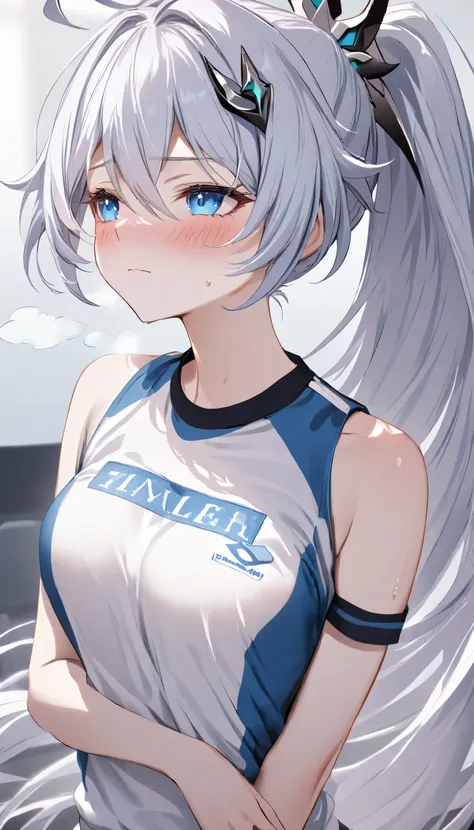 masterpiece, ultra HD, high-resolution, detailed, (highly detailed:1.5), (sharp focus:1.4), (crisp edges:1.3), 1girl, kiana kaslana (honkai impact 3rd), herrscher of finality, silver hair, ahoge, ponytail, very long hair, blue eyes, medium breast, skinny s...