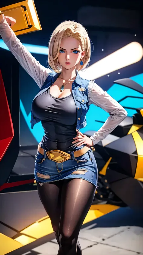 unparalleled masterpiece, ultra realistic 8k CG, perfect artwork, (1girl:1.1) , solo, ((perfect female figure)), (nsfw), looking at viewer, mature female, bimbo (android 18) standing, (teasing), best quality:1.1 , seductive posture, sexy pose, alluring, (b...