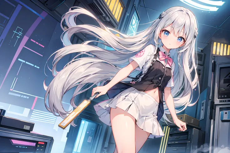 ((Best Quality)),Anime Style,girl,Silver Hair,Long Hair,mini skirt,Private Server