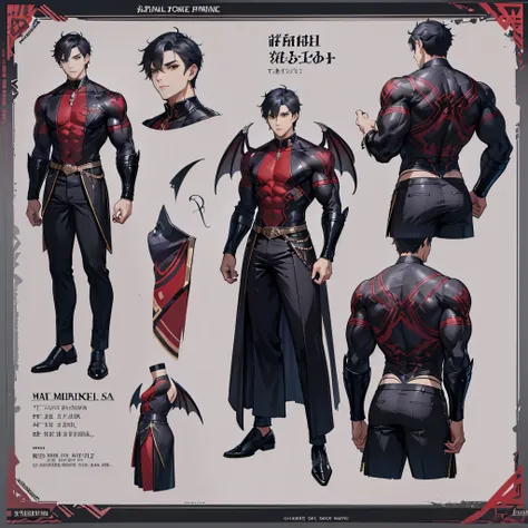 (Masterpiece, best quality), detailed, 1 man, ((character concept art)), ((character design sheet, same character, front, side, back)), full body, body complete, 1 Male demon, 1 Man demon, Detailed face, character design sheet，full bodyesbian, Highly detai...