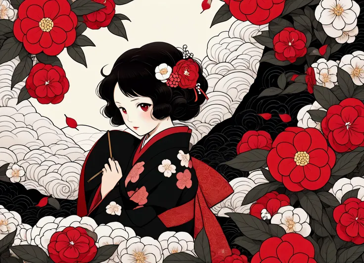 camellia、Katsushika Hokusai、２color(Red/Black)