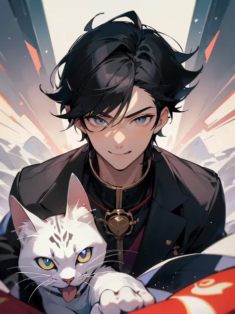 ((Best Quality)), ((Mastepiece)), Perfect Face,1 male,Man in his 20s,Handsome,Alone,anime,Black Hair,Cat-like eyes、Provocative smile,Showing tongue,