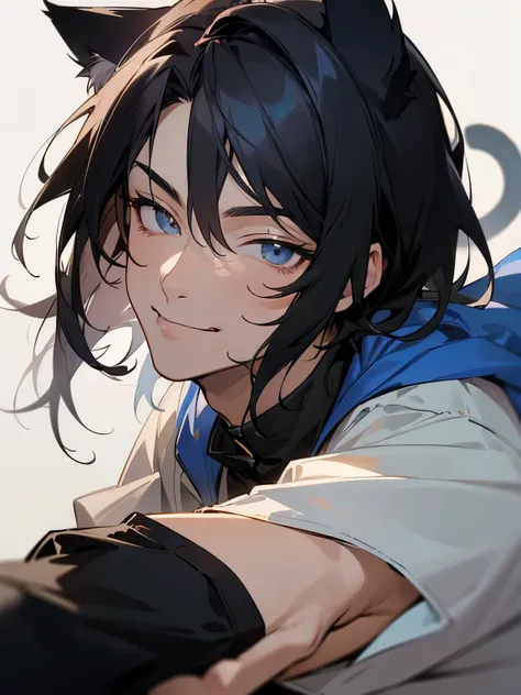 ((Best Quality)), ((Mastepiece)), Perfect Face,1 male,Man in his 20s,Handsome,Alone,anime,Black Hair,Cat-like eyes、Provocative smile,Showing tongue,