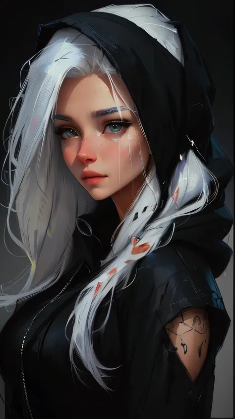 arafed elf woman with a hoodie and a chain around her neck, perfect white haired girl, cgsociety portrait, girl with white hair, gorgeous portrait, very beautiful portrait, high quality portrait, beautiful portrait, stunning portrait, in style of wlop, ult...