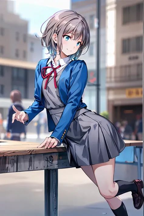 Brown Hair，Shortcuts，Messy Hair，Short braided hair，Neat，Slender beauty，A dignified posture，Small chest，Beautiful feet，Her captivating grey-blue eyes shine like stars，Vibrant colors,Beautiful Eyes,繊細なsmile,Textured Skin,The best品質を最高に,A kind and beautiful w...