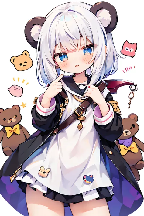 
A cute little bear girl, Wearing cute clothes, cute pose, cute expression, White hair, Holding a sword in one&#39;s hand