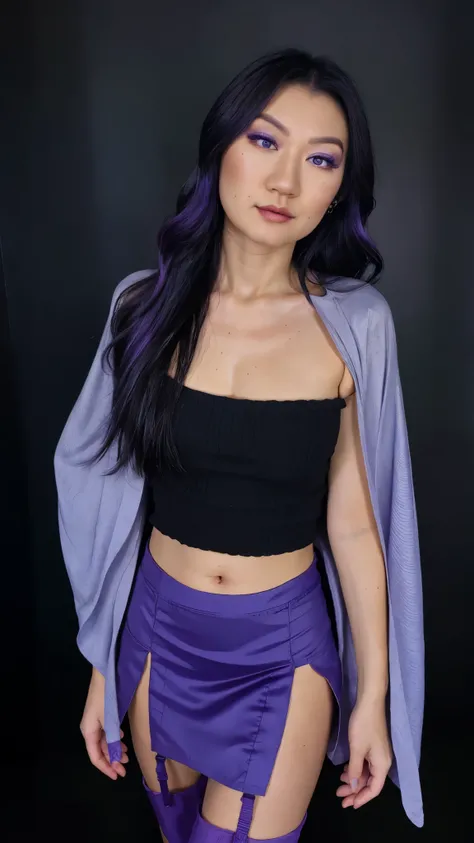 masterpiece, best quality,solo,girl,raiden shogun,closeup cleavage,photorealestic,realisticlying,skin textures,with black background,skinny pants,big breasts, beautiful,upperbody closeup, purple eyes, japanese clothes, purple hair, long hair,purple kimono,...