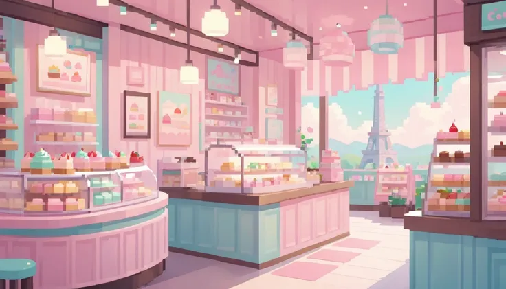 Lofi Cozy Dessert shop , pastel ,minimal ,Cute , Kawaii , tower
