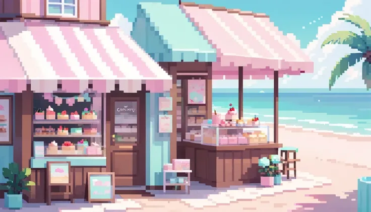 Lofi Cozy Dessert shop , pastel ,minimal ,Cute , Kawaii , Beach