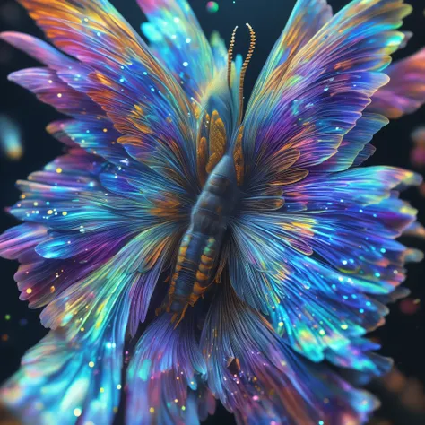 The microscopic hairs on a butterfly wing, shimmering with iridescent colors. (macro, detailed, vibrant)   masterpiece, 8k, perfect quality , realistic,ultraclear  detailed , detailed background   