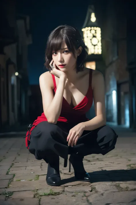 1 girl, (She is wearing a red dress:1.2), (Gothic Makeup), Portrait of a very cute Japanese symphonic metal singer, (RAW Photo Best Quality), (Realistic, Realistic:1.4), (masterpiece), 
But delicate and beautiful, Very detailed, 2k wallpaper, wonderful, fi...