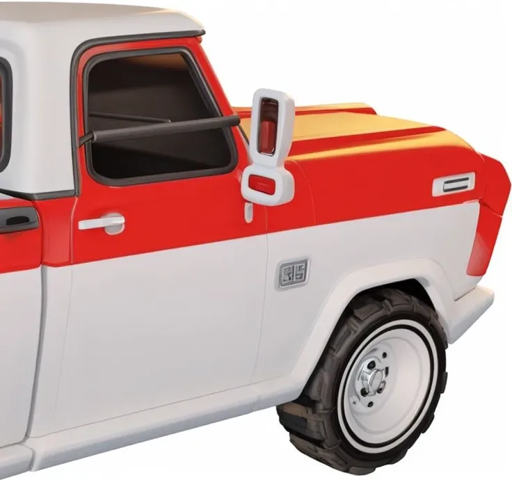 Red and white pickup truck，UE5 Rendering