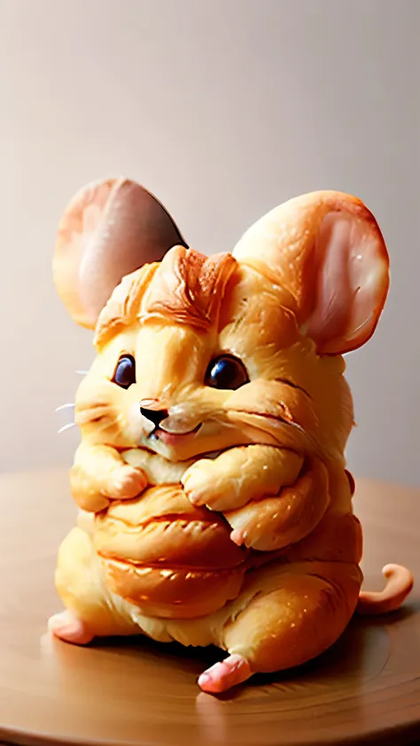 croissant style mouse looking at camera