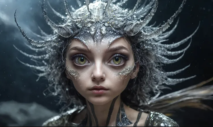 pretty face,eyebrow up,full body length,hei hei, niobium fairy,full body length shot,graphite The Alien Entity, babychild, after war,full body shot,The iris looks weird, fracture of the Earths crust, The stars in space is reflected in the pupil, goose down...