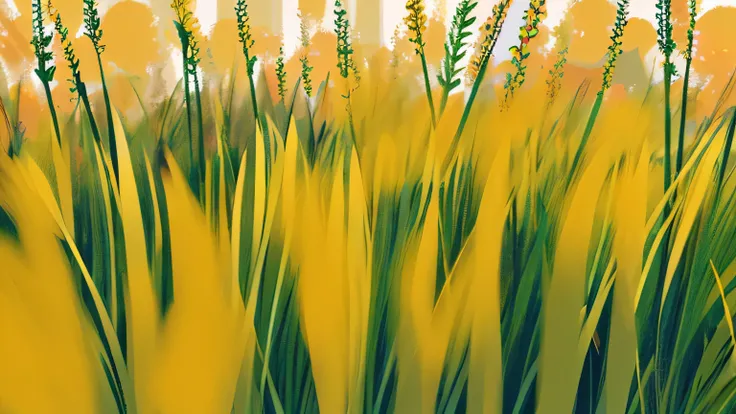 a close up of a field of tall grass with the sun shining, sunny environment, wild vegetation, very shallow depth of field, sunny atmosphere, detailed fields nature, in a grassy field, overgrown with weeds, trending on unsplash, visual art, ((ragweed, no hu...