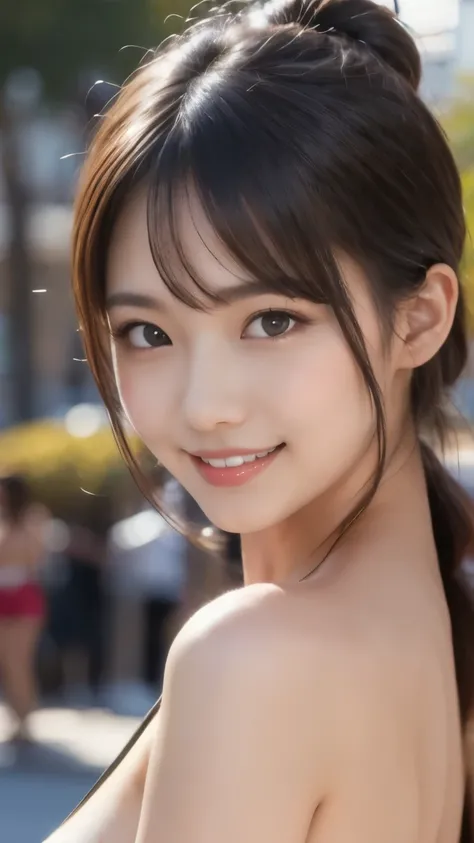 8k、Best Quality、(Representative works:1.2)、(Genuine)、(Genuine:1.37)、Ultra-high resolution、One female university student、Droopy eyes、Beautiful teeth alignment,smile、Well-formed fingers、ponytail、Around town、(nude)、Big Breasts、Perfect body、Perfect fingers、Bea...