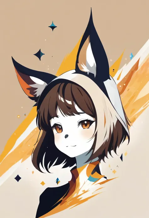 PORTRAIT OF A GIRL,1GIRL, illustration-style,modern, striking composition,sleek lines, unique pattern,abstract elements,geometric shapes,GEOMETRIC LOGO, , , expressive strokes , ,ANIMAL EARS, ANIMAL NOISE,CAPYBARA EARS, ANIMAL NOISE,ANIMAL headwear,SMILE, ...