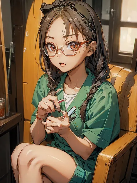 ((( character : teenager : tzuyu : nerd : fit body : braided hair : glasses : : sitting )))