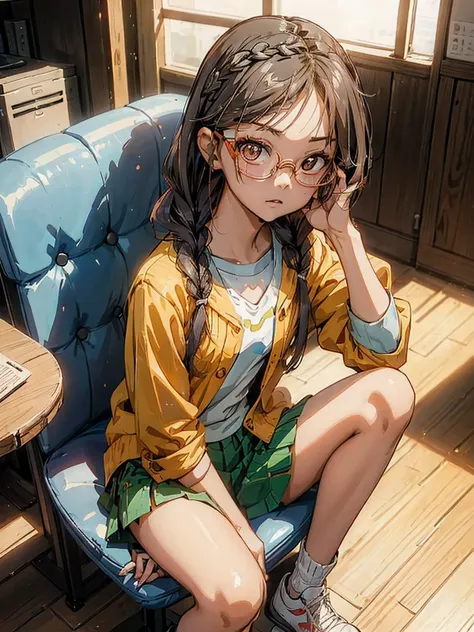 ((( character : teenager : tzuyu : nerd : fit body : braided hair : glasses : : sitting )))