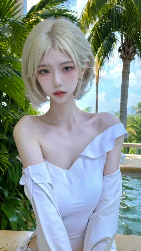 High quality，2k，Beautiful woman，Whole body：1.6，（（Imagine：1.4）），In the sea of flowers，Skinny jeans：1.6，Big breasts：1.6，包裹Big breasts的短袖，Swimming pool background，Snow-white and clear skin，Cold and ruthless expression，Obvious vest line，Have a perfect body：1.4...