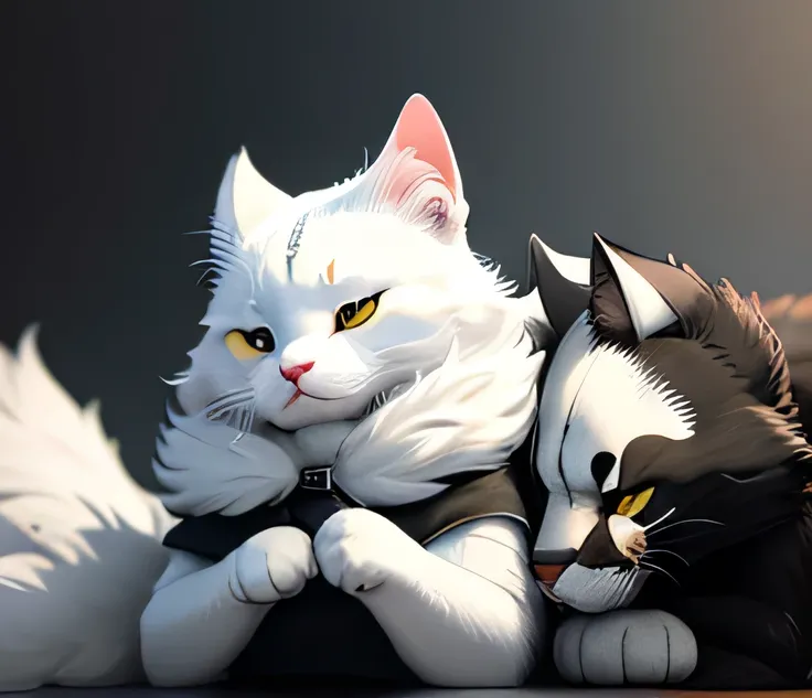 So cute white cat and black strongest wolf are the best friend together at university